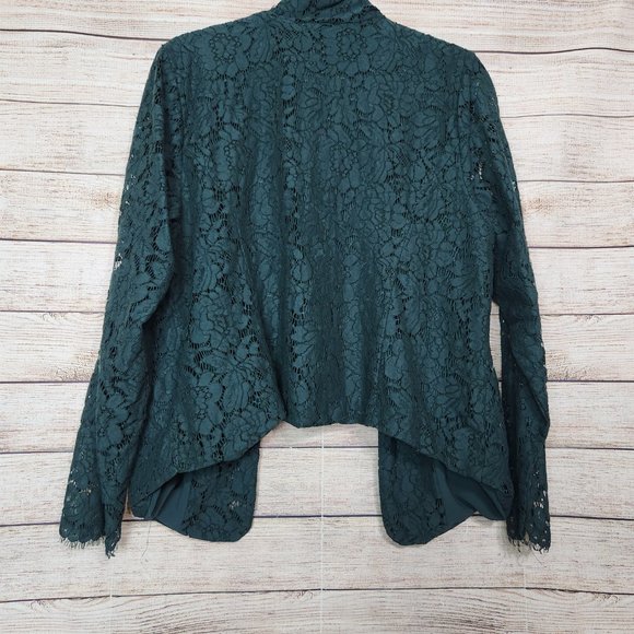 Torrid Blazer Women's Size 1 Dark Green Lace  Open Front Jacket Long Sleeve - Picture 9 of 15
